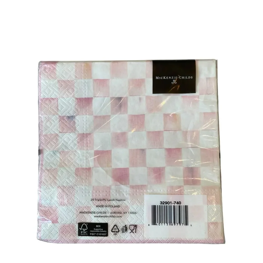 Mackenzie-Childs Rosy Check 20pc Luncheon Paper Napkins NEW